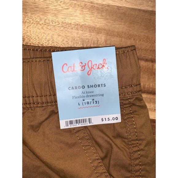 Cat & Jack Boys Cargo Shorts Brown Elastic Waist Drawstring Pockets 100% Cotton - Picture 8 of 9